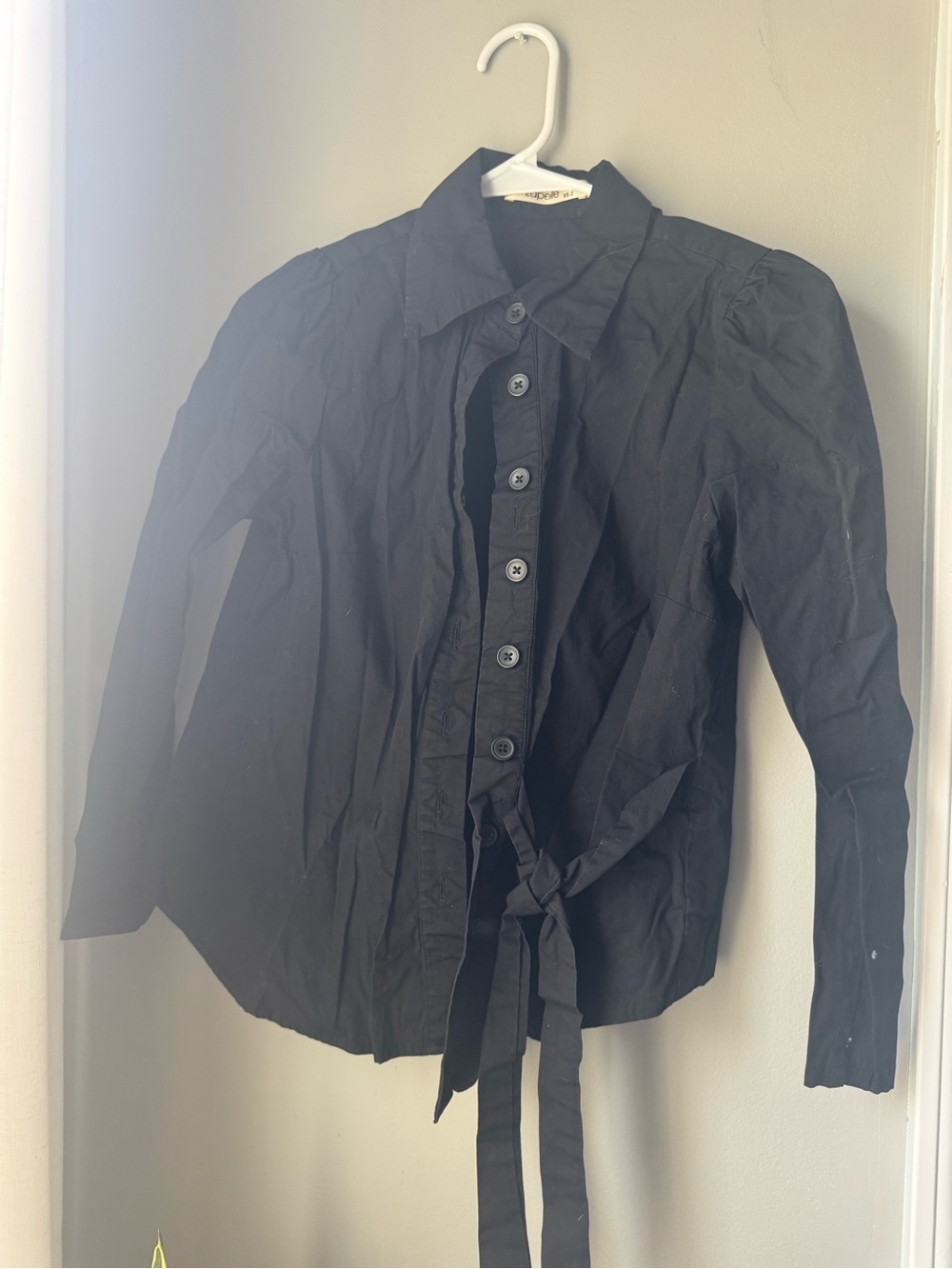 Zapelle XS Black long sleeve button down blouse tie waist